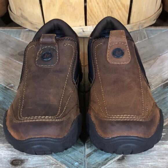 Merrell Opal Bison Brown Leather Vibram Slip-On Hiking Mocs Shoes Womens Size 7 - Picture 4 of 10